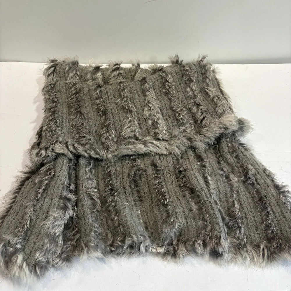 Vtg Y2K Rabbit Fur Scarf Wrap Shawl Gray Knit M Louise Paris Luxury Shrug